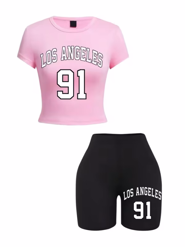 Women Slim Crop T-Shirts & Shorts Two Pieces Set Brooklyn New York City Art Letter Prints Tops Fashion Modal Cotton Soft Clothes - Image 2