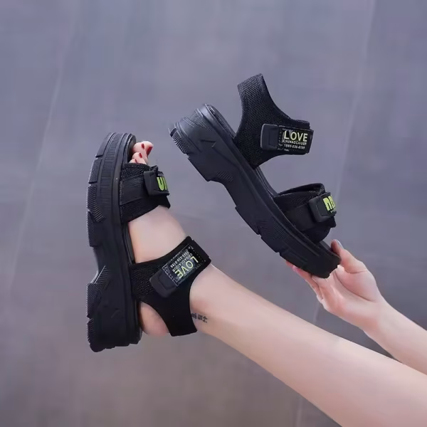 Women's Thick Heel Sandals Summer - New Sport Casual Platform Slippers Beach Shoes with Magic Tape for Students