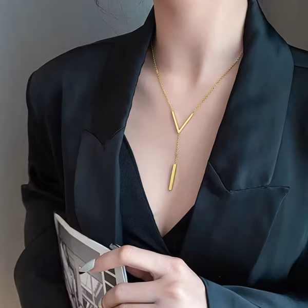 SUMENG New V-shaped Long Sexy Clavicle Gold Colour Chain Necklace Choker for Women 2024 Fashion Jewelry Party Gifts - Image 3