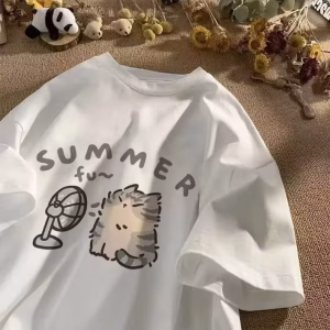New Men Women T Shirt Pullover Oversize Korean version Cartoon Cat Group Printed T-Shirt Casual Short Sleeve Couples T-Shirt