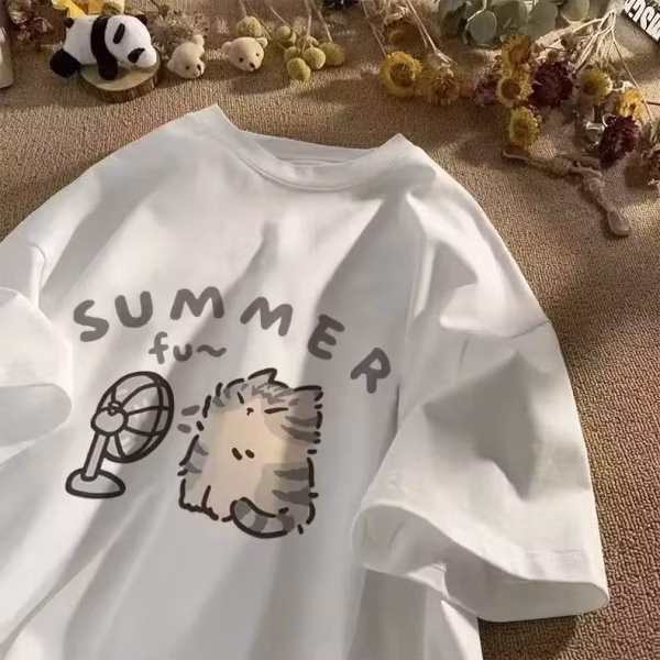 New Men Women T Shirt Pullover Oversize Korean version Cartoon Cat Group Printed T-Shirt Casual Short Sleeve Couples T-Shirt