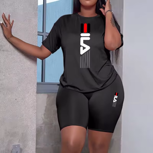 2025 Summer Hot Sale Women Tracksuit 2pcs Set 0-neck T-shirt Tight Shorts High Quality Ladies Outdoor Casual Sports Jogging Suit - Image 3