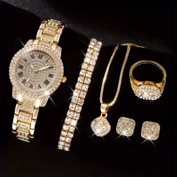 6PCS Set Women Watch Clock Roman Dial Luxury Brand Design Casual Ladies Quartz Wrist Watch Bracelet Set Women Montre Femme Reloj - Image 4