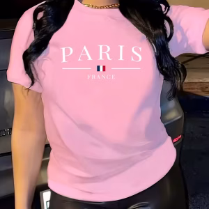 Stylish Women's Short Sleeve Casual Round Neck Summer Sporty Style Versatile Top with Print Soft Fabric Breathable Moisture