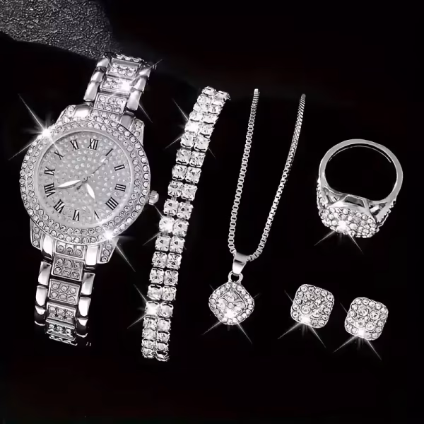 6PCS Set Women Watch Clock Roman Dial Luxury Brand Design Casual Ladies Quartz Wrist Watch Bracelet Set Women Montre Femme Reloj - Image 2