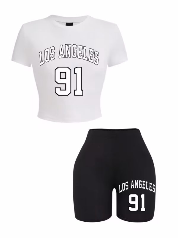 Women Slim Crop T-Shirts & Shorts Two Pieces Set Brooklyn New York City Art Letter Prints Tops Fashion Modal Cotton Soft Clothes - Image 3