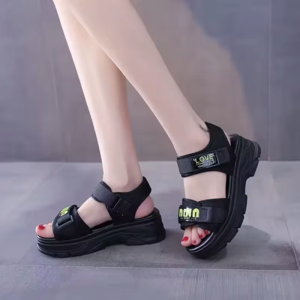 Women's Thick Heel Sandals Summer - New Sport Casual Platform Slippers Beach Shoes with Magic Tape for Students - Image 3