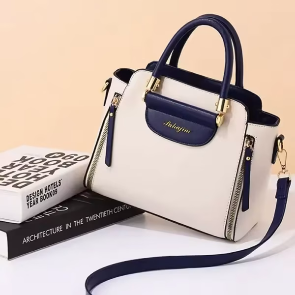 Fashion Color Contrast Handbag, Stitching Striped Crossbody Bag Women's Elegant Office & Work Purse - Image 6