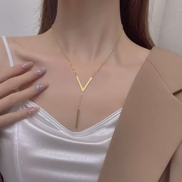 SUMENG New V-shaped Long Sexy Clavicle Gold Colour Chain Necklace Choker for Women 2024 Fashion Jewelry Party Gifts - Image 4