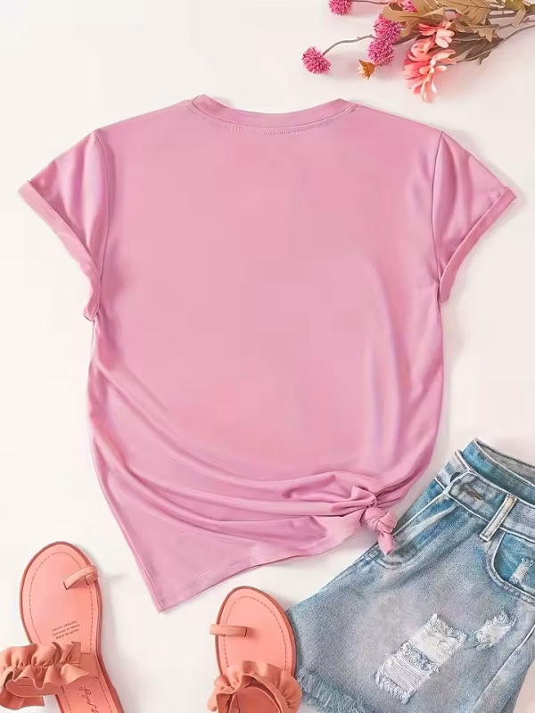 Stylish Women's Short Sleeve Casual Round Neck Summer Sporty Style Versatile Top with Print Soft Fabric Breathable Moisture - Image 2