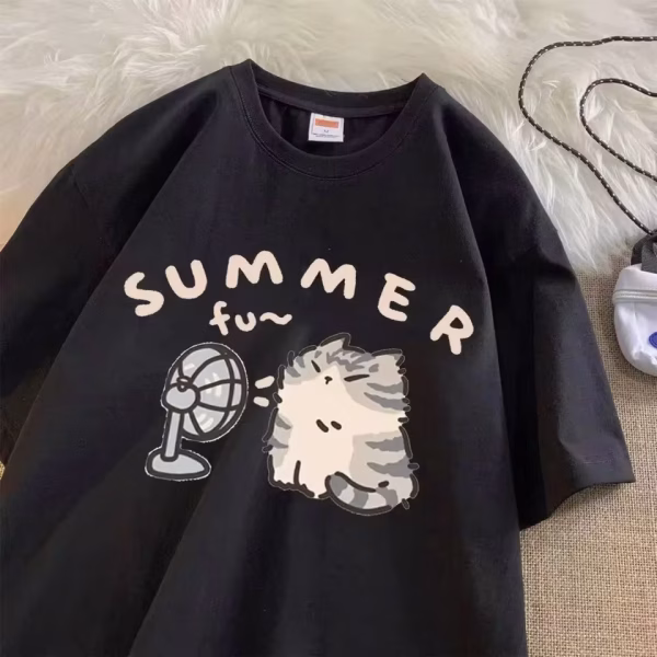 New Men Women T Shirt Pullover Oversize Korean version Cartoon Cat Group Printed T-Shirt Casual Short Sleeve Couples T-Shirt - Image 3