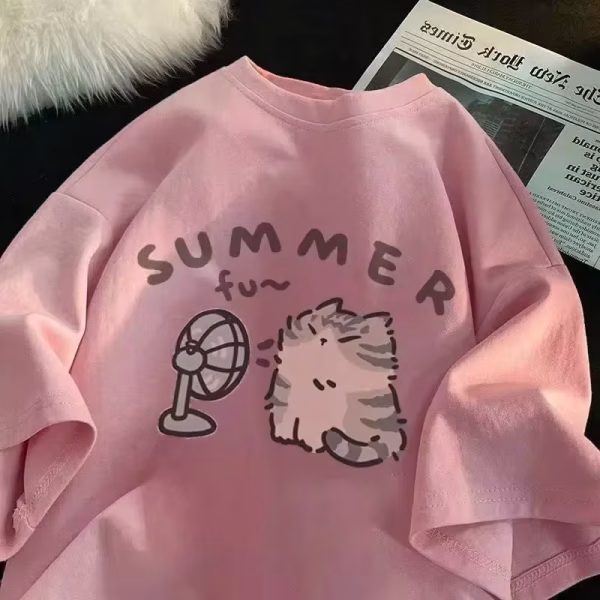 New Men Women T Shirt Pullover Oversize Korean version Cartoon Cat Group Printed T-Shirt Casual Short Sleeve Couples T-Shirt - Image 2